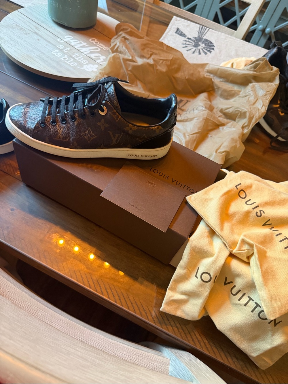Louis Vuitton Brown Monogram Women Low-Top Sneaker with Black Accents